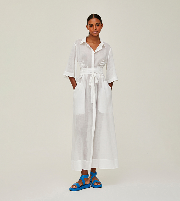 Vestido Chemise Nervuras Branco