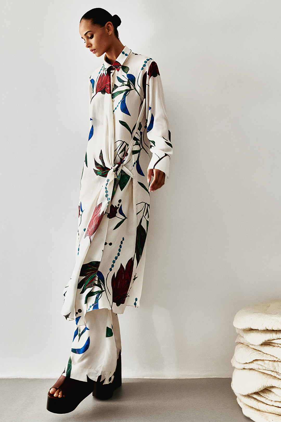 Vestido chemise seda amarração