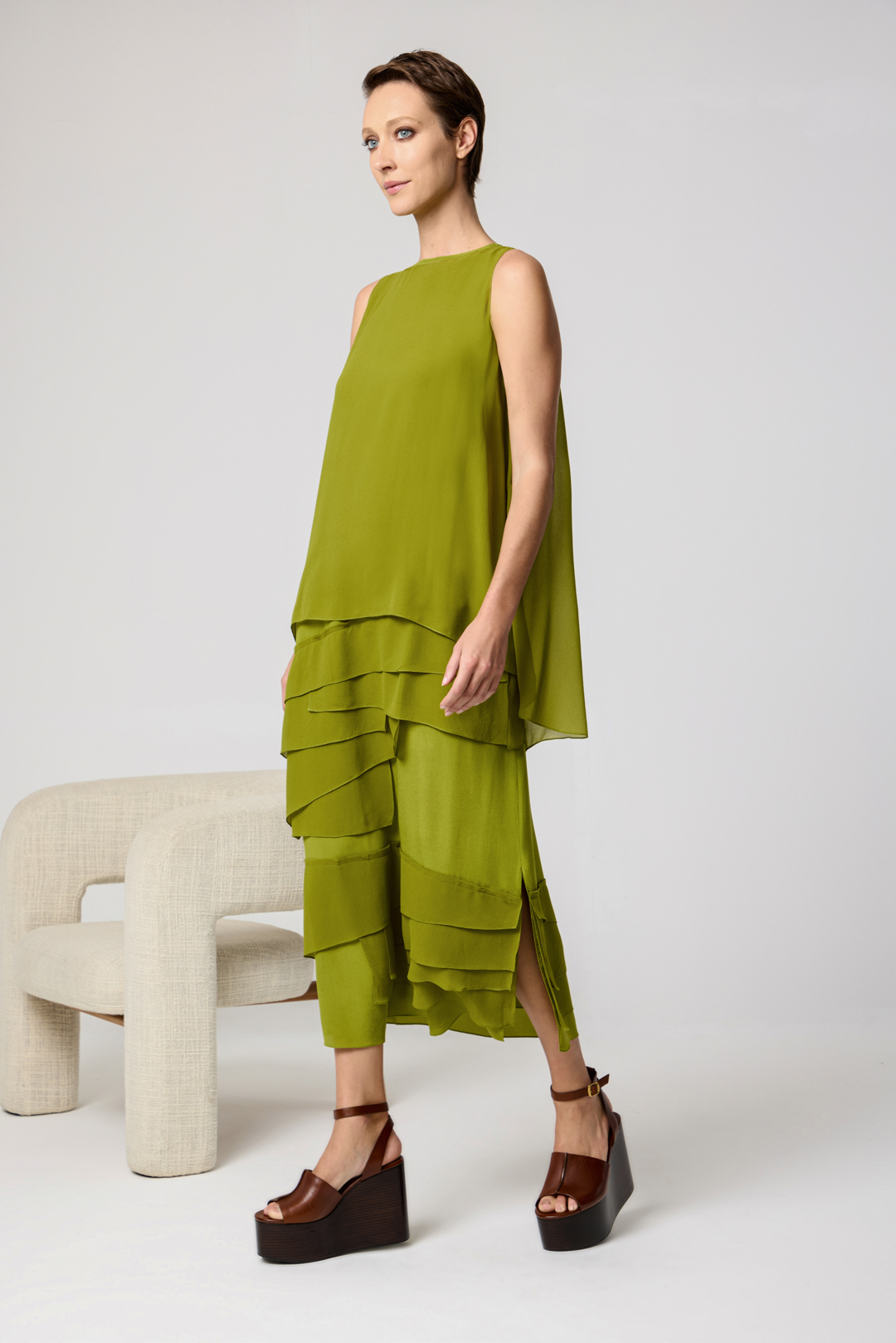 Vestido camadas liso